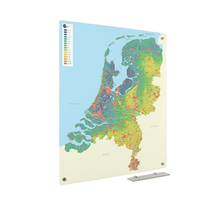 Glassboard kaart hoog/laag Nederland 90x120 cm