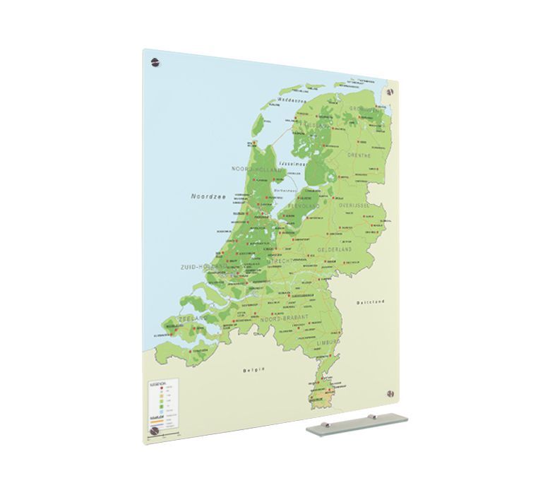 Glassboard kaart natuurkundig Nederland 90x120 cm