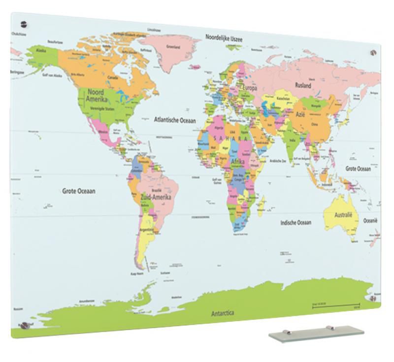 Glassboard wereldkaart staatkundig 90x120 cm