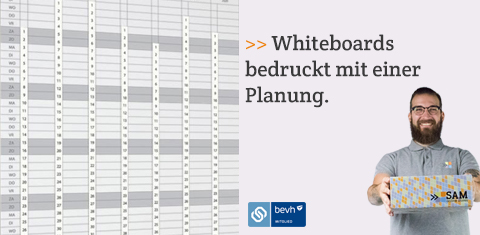 Whiteboards bedruckt mit einer Planung.
